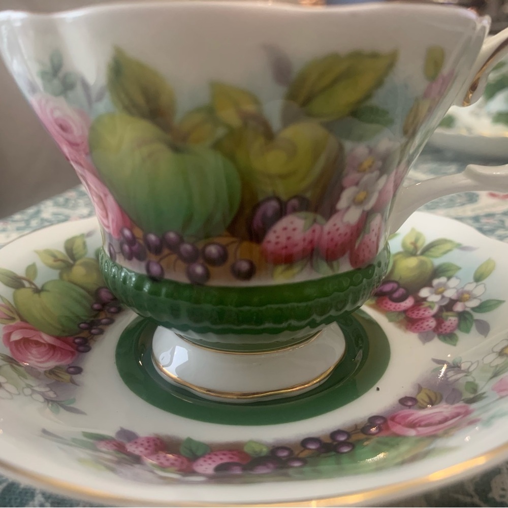 Royal Albert Green and Pink Floral Teacup